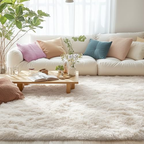 smiry Flauschig Hochflor Teppich Läufer Waschbar - 80x150 cm, Creme | Rutschfest Weich Moderner Kuscheliger Teppiche fürs Flur Küche Eingang