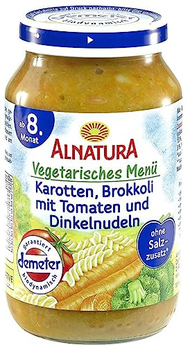 Alnatura Bio Karotten Brokkoli mit Tomate und Dinkelnudeln, ab dem 8. Monat, 220g (Packung mit 6)