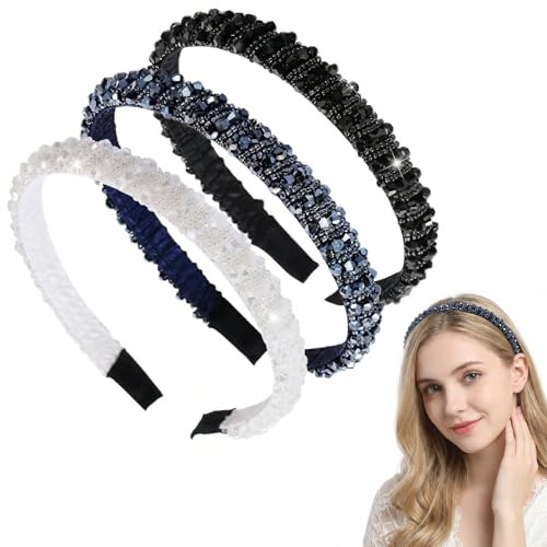 DOPESPI 3 Stück Glitzer Haarreif mit Kristallperlen,Modisches Kristall-Haarband Kristall-Strass-Stirnbänder Haarschmuck Elegant Haarreifen für Damen Mädchen für Hochzeit,Party Abschlussball
