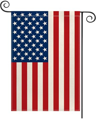 Bandera de jardín, decoración de patio de doble cara, 30 x 45 cm, bandera de arpillera roja, blanca y azul, bandera de Estados Unidos para el día de la independencia, decoración de aniversario al aire