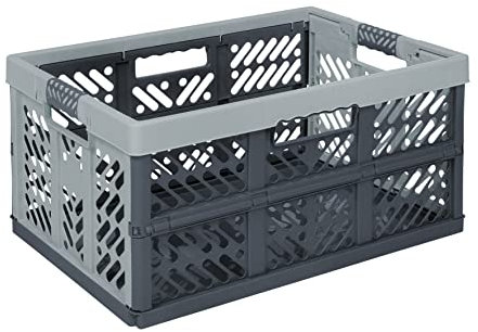 keeeper Pack of 3 x 45 Litre Extra Strong Folding Plastic Stacking Storage Crates Boxes - 45KG LOAD CAPACITY PER BOX - SOFT HANDLES - GREAT VALUE