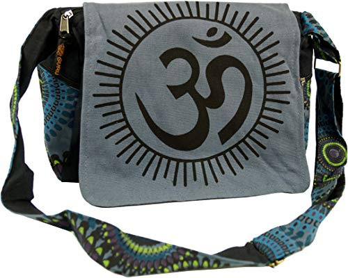 GURU SHOP Schultertasche, Hippie Tasche, Goa Tasche Om - Grau, Unisex - Erwachsene, Baumwolle, 22x35x20 cm