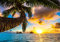 LYSCO XXL Poster 100 x 70cm (S-837) Palme am Strand im Sonnenuntergang (Lieferung gerollt!)