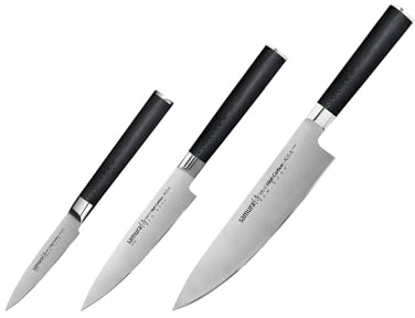 Samura MO-V Professional Japanese Chef's Starter Knife Set: Paring Knife, Utility Knife, Chef