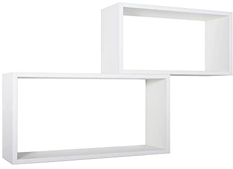 MODULARREDO | BIS RETTANGOLO BISLUNGO Set di 2 Mensole da Muro, Pensile Bagno, Mensola da Parete, Scaffale da Parete, Bianco, 70x35 p20 cm e 60x30 p20 cm - Made in Italy