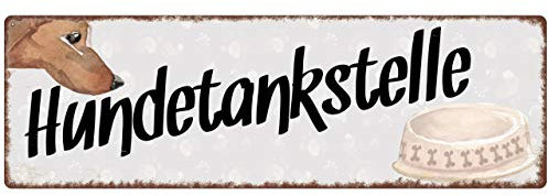 Interluxe Metallschild - Hundetankstelle - dekoratives Schild, Blechschild für Menschen mit Hund ald Dekoration für den Fressplatz, Hundenapf, Fressnapf