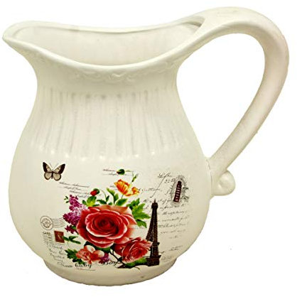 MIMBRE NATURAL Jarra Flores Y Mariposa. Jarra macetero. Macetero cerámica. Macetero decoración. Centro de Flores. Macetero Plantas (23x17x21)