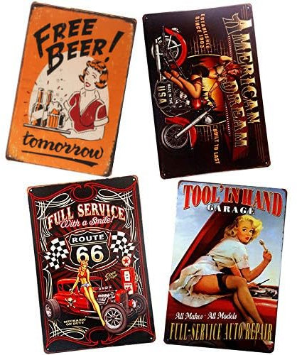Vintage Full Service Pin Up Schilder Motorrad Garage Blechposter Route 66 Wandkunst (G)