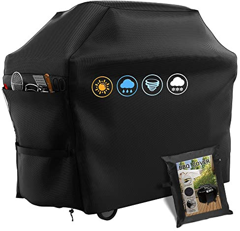 Vrent Funda para Exterior Impermeable, Cubierta BBQ de Parrilla Oxford Protector, Cubierta para Barbacoa, Anti-Viento/Anti-Polvo/Anti-Humedad 147x61x117cm Negro