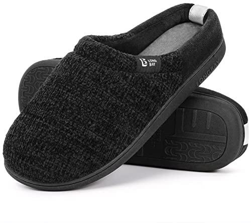 LongBay Ladies' Chenille Knit Slippers Comfort Memory foam Slip on House Shoes(5-6UK,Black)