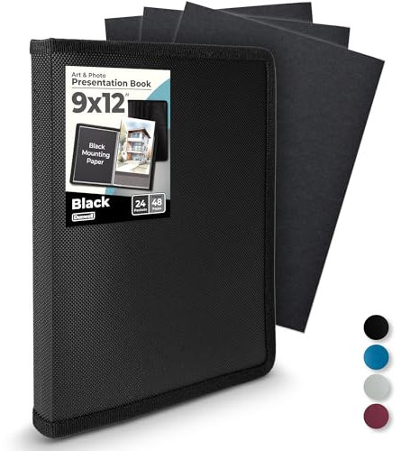 Dunwell Art Portfolio, 22.9x30.5 cm – (schwarz, 1 Pack), Portfolio-Ordner für Kunstwerke, Präsentationsbuch mit 22.9x30.5 cm Blattschutz, 24 Taschen, 48 Seiten, Ordner für Kinder, Kunst, Zeichenbuch