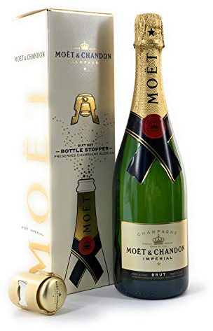 Moet Chandon Imperial Brut Champagner Gift Set + Bottle Stopper Flaschenverschluss (1x 0,75l) 12% Vol