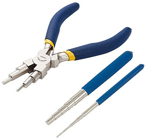 BENECREAT Wire Looping Tool, 2Pcs Wire Looping Mandrel and 1Pc 6 in 1 Bail Making Plier for Jewelry Wire Wrapping and Jump Ring Forming