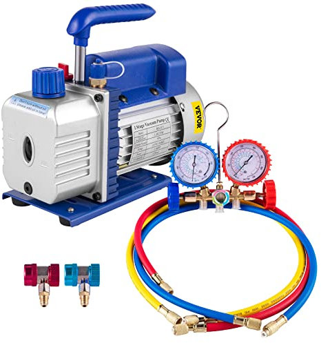 VEVOR 1.8 CFM Pompa per Vuoto Aria Condizionata, Kit Pompa per Vuoto Automatica 1/4 HP, Radiatore Intelligente, Condizionatore d'aria per Frigorifero con Manometro 220 V, Manutenzione Automatica, Auto