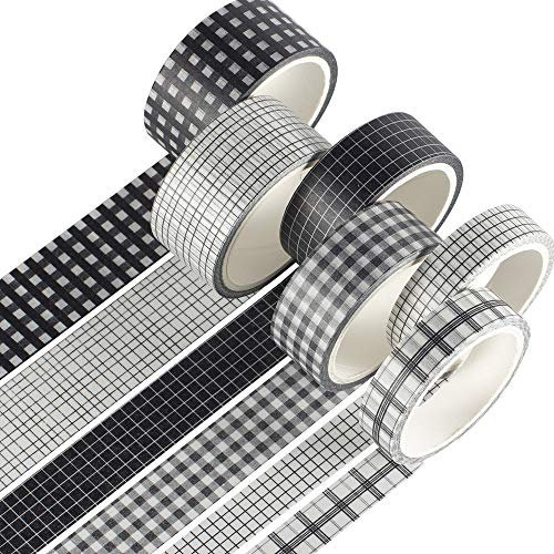 YUBX 6 Rollen Washi Tape, Klebeband, Papier, Dekorativ, Masking Tape für Scrapbooking, Handwerk, Basteln (Black Plaid)