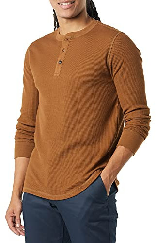 Amazon Essentials Men's Regular-Fit Long-Sleeve Waffle Henley Shirt, Light Brown, L