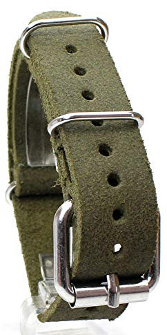 Sulla 19mm Vintage Leder NATO Uhrenband Stahl Rollschließe für Militäruhren mit festen Stegen grün