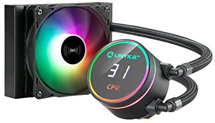 UNYKAch Refrigeración Líquida CPU AQUASTORM Black 120 ARGB con Bomba Silenciosa, Display para Controlar Temperatura de CPU y Ventilador RGB con Sensor PWM