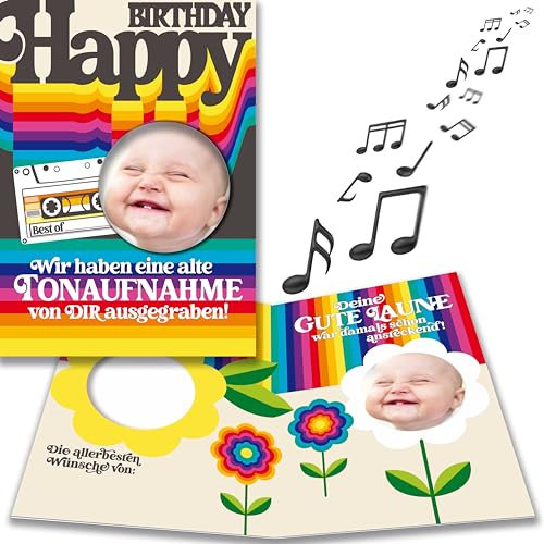 bentino MUSIK Geburtstagskarte Babyzahn mit LICHTEFFEKT, lustige Glückwunschkarte zum Geburtstag für Jungs und Mädels mit Humor