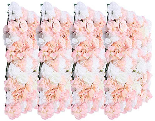 Lot de 4 murs de roses artificielles - 40 x 60 cm - Champagne - Pour mariage, fête - Décoration d'intérieur