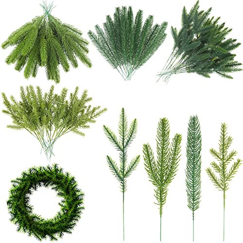 Künstliche Kiefernzweige 4 Stile Weihnachten Kiefernnadeln Künstliche Blätter Nadel Kunststoff Kiefern Zweige Girlande Gefälschtes Grün Pick für DIY Girlande Weihnachten (Grün, 40 Stück)