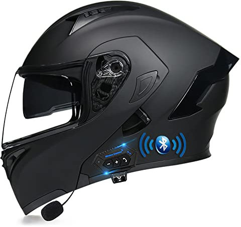 RMBDD Bluetooth Motorradhelm Motorrad Klapphelm Integrierter Motorradhelm mit Anti-Fog-Doppelvisier DOT/ECE-Zugelassener Vollgesichts Motorrad Rennhelm für Erwachsene Männer und Frauen