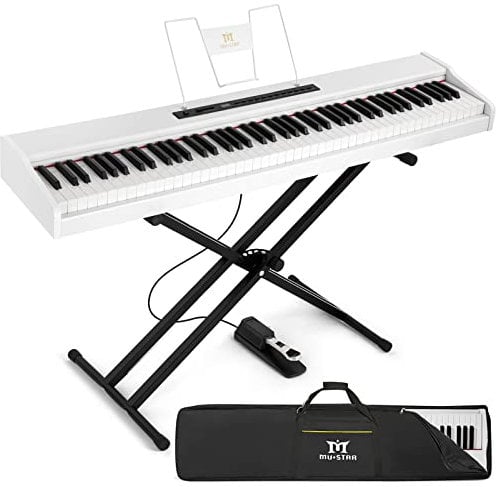 MUSTAR Digital Piano 88 Weighted Keys with Stand Touch Sensitivity, Full Size 88 Key Piano Keyboard Semi Weighted Electric Piano for Beginners, Wireless Connection, Portable Case, Sustain Pedal, White