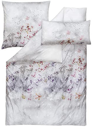 ESTELLA Mako-Satin Bettwäsche 135x200 Stella Silber Blüten Beeren Winter 7376-820