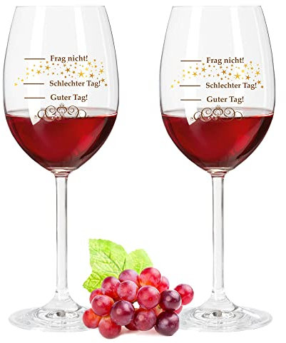 Leonardo - Copas de vino con impresión UV - Mal día, buen día, no preguntes. - Regalo divertido - Regalo de cumpleaños y para amantes del vino - Copa de vino con barómetro de estado de ánimo - Color
