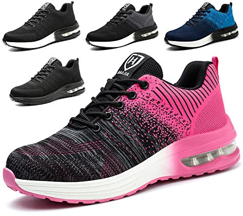 Chaussures de sécurité Chaussures de Travail légères Chaussures Sportives à Bout en Acier Baskets Respirantes avec Embout en Acier Hommes ou Femmes Taille 41, Rose