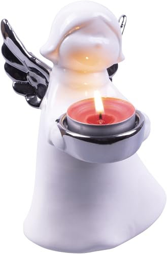 Ceramic Silver Winged Angel Tealight Holder. Angel Ornament Decoration. Angels. Heaven, Heavenly for Christmas Remembrance