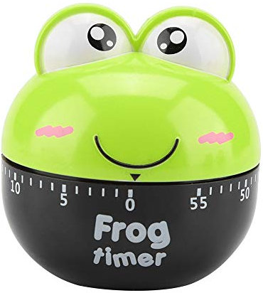 Minuteur de Cuisine, réglable manuellement, 1-55Minutes, sans Batterie, Ø 6 cm, Thème Grenouille Vert Alarme Compteur minuterie