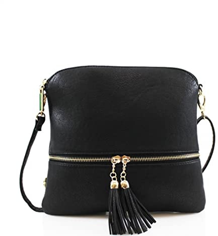 Jamie Bags Black Crossbody bags for women, mini shoulder bags with long bag strap, Stylish Black handbags for women, tassel leather phone bag for daily use