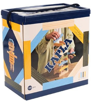 KAPLA - Jeu de Construction avec 120 planchettes en Bois colorés (Nature, Bleu Clair, Jaune, Vert), Jeux et Jouet en Bois, dès 2 Ans