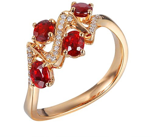 Beydodo Trauringe 750 Rotgold, Damen Ring Welle mit 1.08ct Rubin, Trauringe Eheringe mit Diamant Nickelfrei Große 54 (17.2)