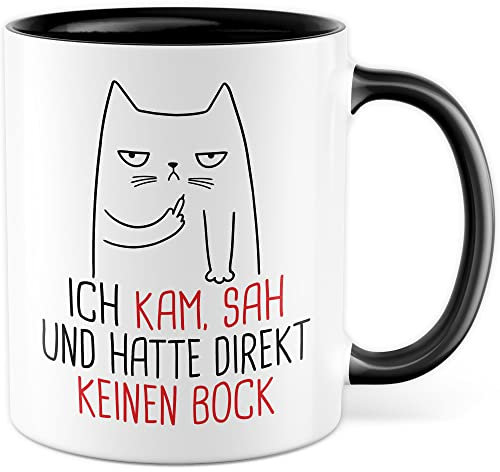 Tasse Humor Geschenk, Ich kam sah und hatte direkt kein Bock Geschenkidee Kaffee-Becher Kaffeetasse Tasse mit Spruch lustig Witztasse Teetasse Humorvoll (Weiß/Schwarz)