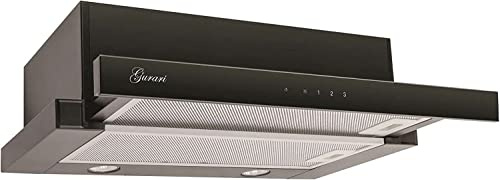 Gurari Campana extractora plana GCH B 117 BL Prime Incl. recirculación de aire, juego de extracción, campana extractora 60 cm, negra, cristal negro, 1000m³/h, aspiración muy potente, aire extraído