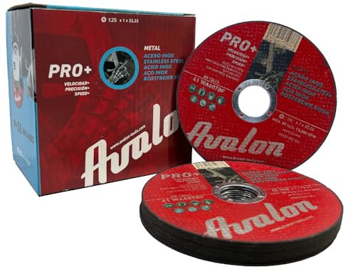 Avalon - 50 Discos de corte profesional para metal y acero inoxidable, 125 mm x 1 mm x 22 mm, discos para amoladora angular de 22,23 mm para corte recto
