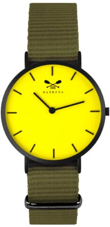 Barbosa - Orologio Sportivo Slim Giallo - Cinturino in Nylon Verde Militare - Orologio Minimale - Unisex