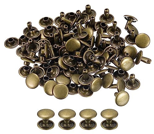 sourcing map 100 Sets Leder Nieten 9mm Doppelt Kappe Nieten 8mm Höhe Metall Nieten Runde Nieten Hohlnieten Niete für Leder Handwerk Reparatur DIY Geldbeutel Gürtel Taschen Schuhe Bronze Ton