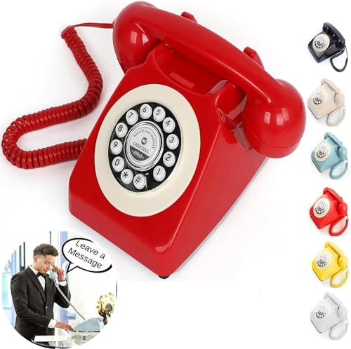 ZLPOWER Audio-Gästebuch für Hochzeit, Telefon, Audio-Gästebuch, Aufzeichnung, individuelle Audio-Nachrichten, Gästebuch, klassischer Retro-Stil für Partys, Geburtstage, Mieten (rot)