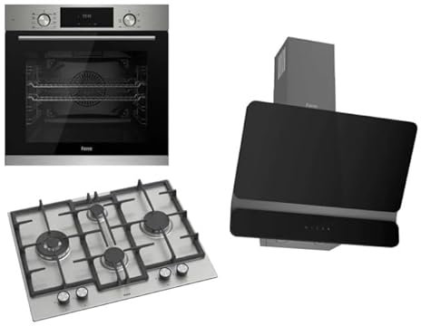 Ferre 60cm Electric Built-in Oven & Gas Hob & Chimney Cooker Hood Pack - Stainless Steel