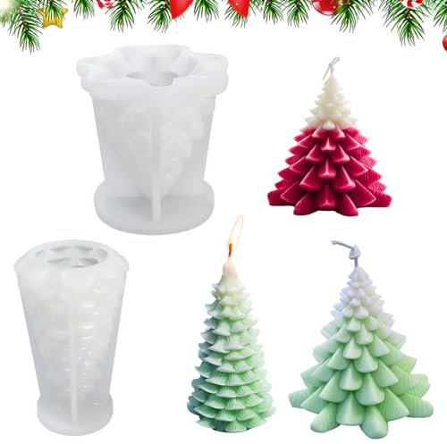 2 Stück Weihnachtsbaum Kerzenform Silikon, 3D Weihnachtsbaum Kerzengießform, Kerzenformen zum Gießen, Weihnachtsbaum Silikonform Kerze für DIY Duftkerze für DIY Seife Schokolade Kerzenherstellung