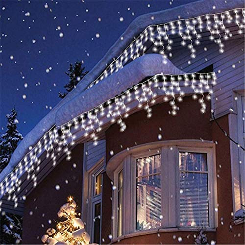 Christmas Outdoor Connectable Icicle Lights Battery Powered Waterproof with 8 Multi-Function, Timer & Memory (10m, Bright White)