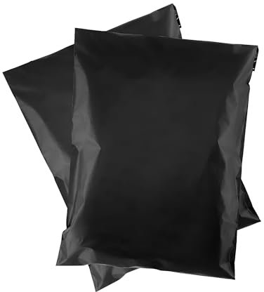 Schwarze Versandtaschen aus Polyethylen, flexible Versandtaschen mit selbstschließendem Verschluss, leicht, 35 x 45 cm, 200 Stück