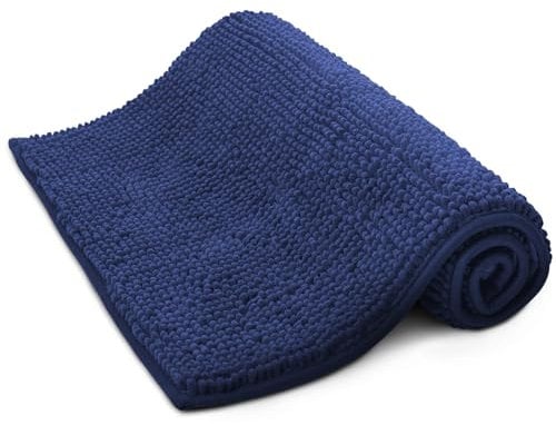 KEPLIN Non-Slip Microfibre Bath & Toilet Mat - Soft, Plush & Comfortable Rug with Machine Washable Design - Water Absorbent & Quick Drying to Keep Bathroom & Home Hygienic & Clean (50x80cm) Navy