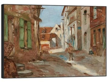 Impressionismus Bilder. Leinwandbild mit Rahmen Schwarzer. Kunstdruck auf Leinwand. Straße. Wandbilder Wohnzimmer Moderne 90x125cm