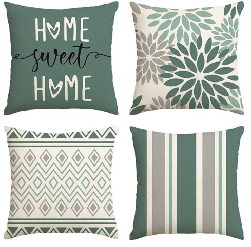 Artoid Mode Wasser Grün Dahlien Geometrisch Blumen Kissenbezüge 4er Set, 45x45 cm Zierkissenbezug Cushion Cover Couch Wohnzimmer Außenbereich Deko