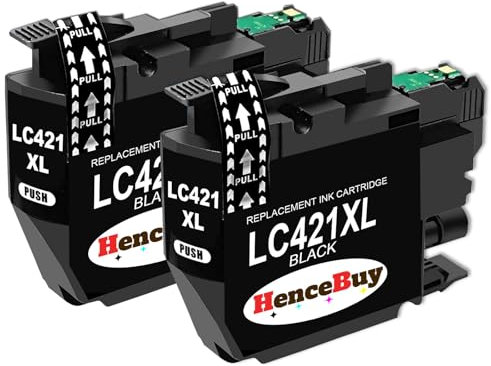 HenceBuy LC421XL Patronen Schwarz für Brother LC421XLBK LC421BK LC 421 XL BK Black Druckerpatronen Kompatibel für Brother DCP-J1050DW DCP-J1140DW MFC-J1010DW Tinte (2er-Pack, Schwarz)