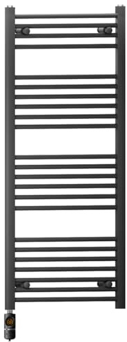 600mm Wide Matt Black Electric Bathroom Towel Rail Radiator Heater With AF Thermostatic Electric Element UK Pre-Filled (600 x 1200 mm)